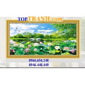 Tranh thêu đầm sen khoe sắc